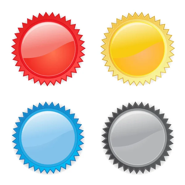 4 yıldız patlaması, patlamaları / beyaz zemin üzerine kırmızı, sarı, mavi ve siyah düz vector Icons etiketleri