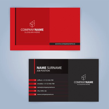 Kırmızı ve siyah modern kartvizit şablonu, illüstrasyon vektör 10