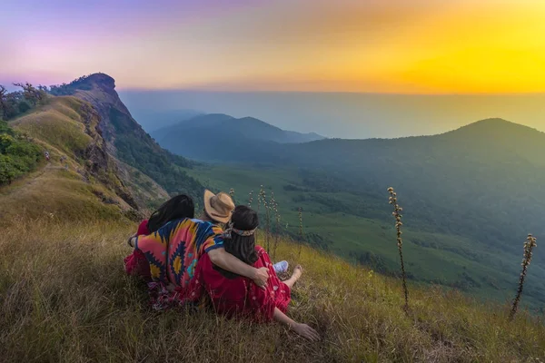 Tourists Watching Sunset Mountains Monjong Chiang Mai Thailand — Stock Photo, Image