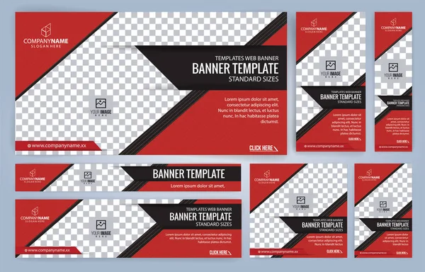 Red and Black Web banners templates, standard sizes with space for photo, modern design