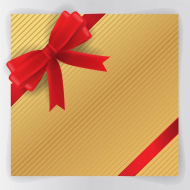 Kırmızı Yaylar, Altın Arka Planlı Kırmızı Kurdele, İllüstrasyon Vektör 10