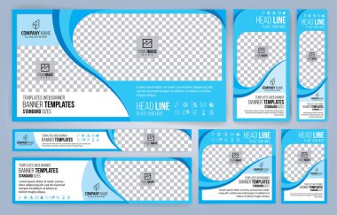 Ağ mavisi şablonlar seti, geniş standart boyutlar. Vektör illüstrasyonu