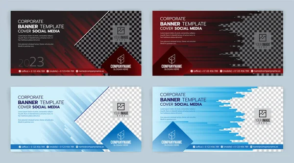 Black Red Blue White Template Banner Cover Ads Vector —  Vetores de Stock