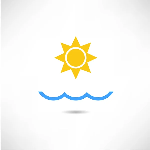 Icono de ola y sol — Vector de stock