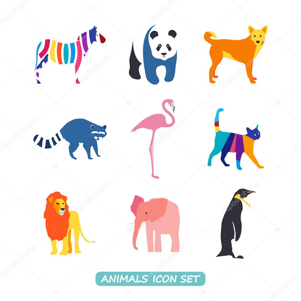 Two pink flamingo set. Exotic tropical bird. Zoo animal collection. Cute cartoon character. Decoration element. Flat design. White background. Isolated. Vector illustration