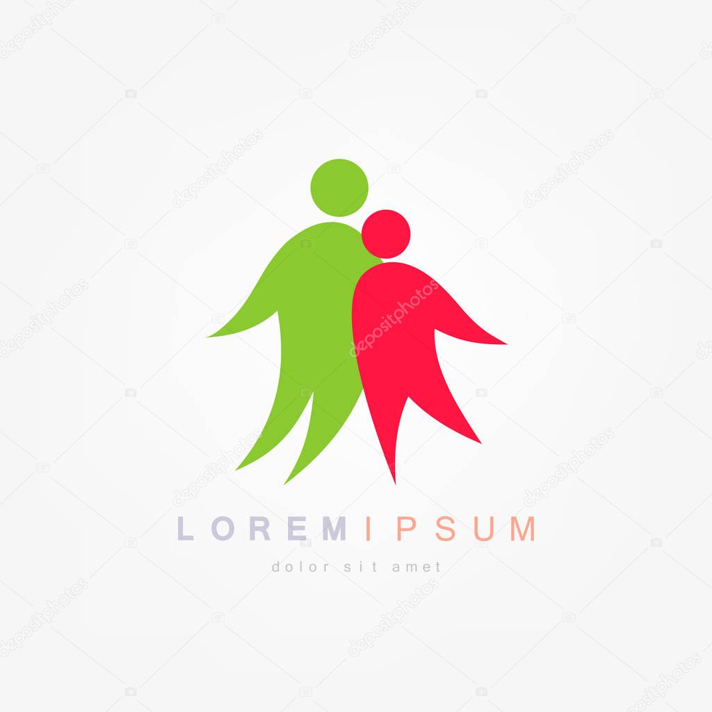 Family conceptual emblem. Vector logo with silhouettes of men and women.