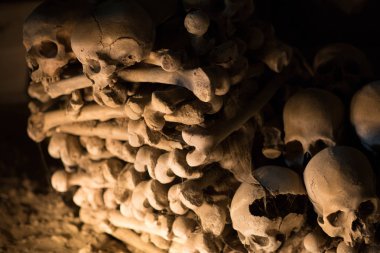 Kafatası ve kemikler antik mezarda, Naples