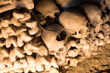 Kafatası ve kemikler antik mezarda, Naples