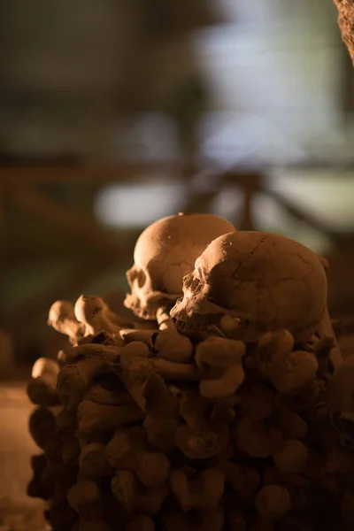 Skull Bones Ancient Ossuary Naples — Stock Photo, Image