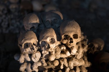 Kafatası ve kemikler antik mezarda, Naples