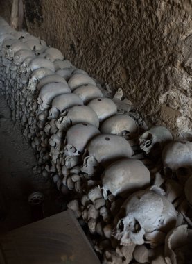 Kafatası ve kemikler antik mezarda, Naples