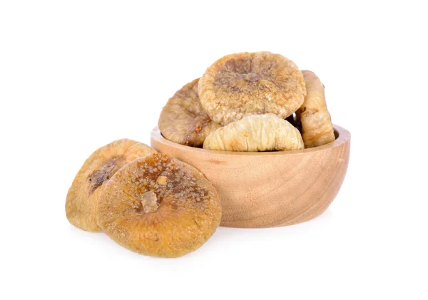 Whole Dried Figs Wooden Bowl White Background — Stock Photo, Image