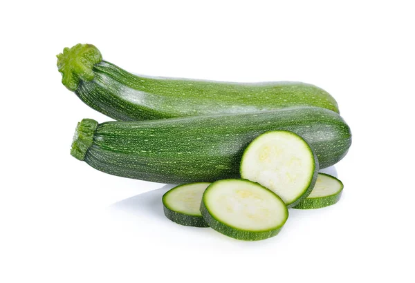 Whole Sliced Fresh Zucchini White Background — Stock Photo, Image