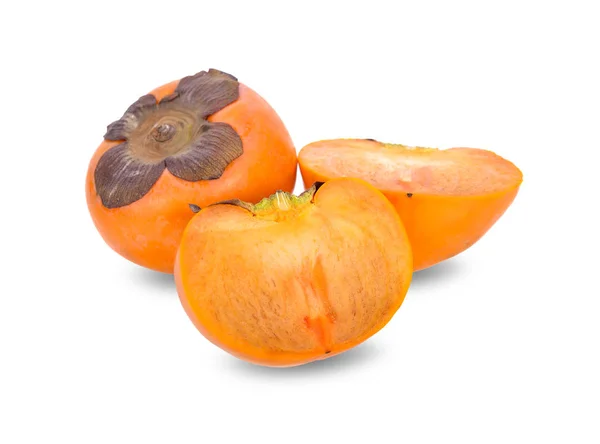 Whole Half Cut Fresh Persimmon White Background — Stock Photo, Image