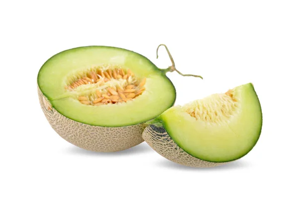 Hälfte Und Portion Geschnitten Reife Süße Honigtau Grüne Melone Auf — Stockfoto