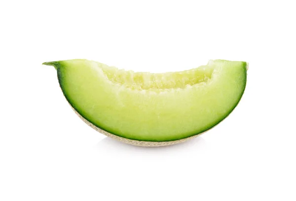 Geschnittenes Stück Reife Süße Honigtau Grüne Melone Auf Weißem Hintergrund — Stockfoto