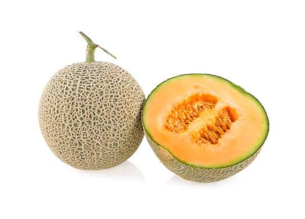 Hela Och Cut Piece Mogna Japanska Orange Melon Med Stam — Stockfoto