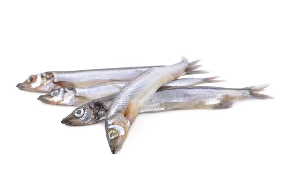 Ganzer Runder Frischer Shishamo Fisch Auf Weißem Hintergrund — Stockfoto