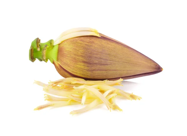 白い背景に調理されていないバナナの花 — ストック写真