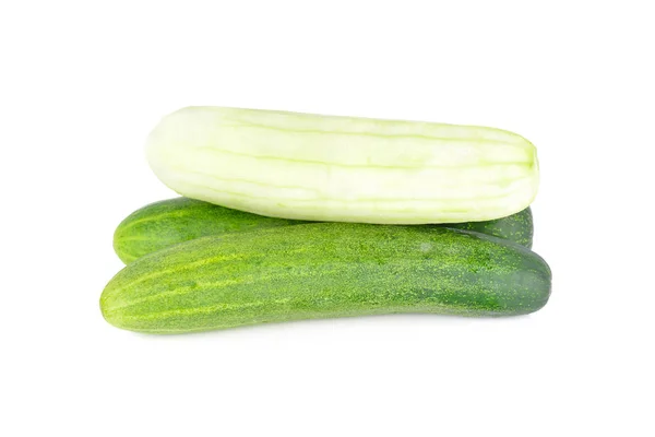 Whole peeled and unpeeled fresh cucumber on white background — Stock Photo, Image