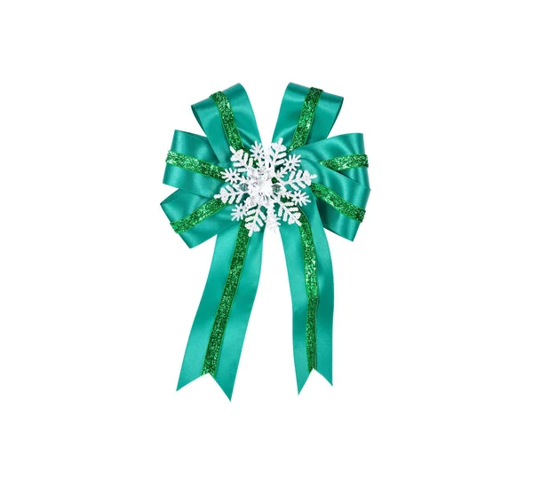 Carborundum shining green and silver gift wrap ribbon on white b — Stock Photo, Image