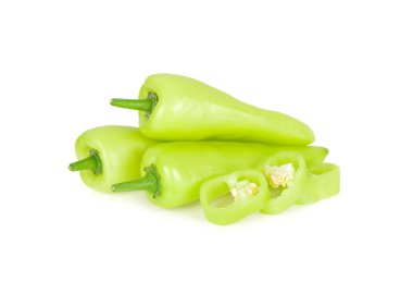 bütün ve dilimlenmiş taze yeşil biber sapı beyaz bac