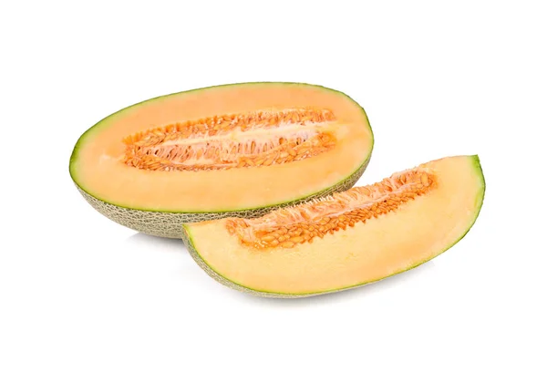 Halv Klippa Mogen Melon Vit Bakgrund — Stockfoto