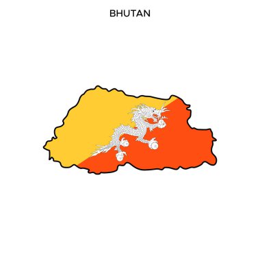 Düzenlenebilir Vuruşlu Bhutan Vektör Tasarım Şablonu Haritası ve Bayrağı