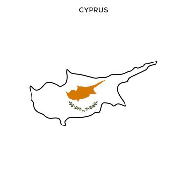 Düzenlenebilir Vuruşlu Kıbrıs Vektör Tasarım Şablonu Haritası ve Bayrağı