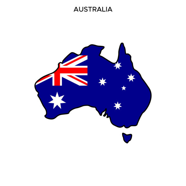 Map and Flag of Australia Vector Design Template with Editable Stroke
