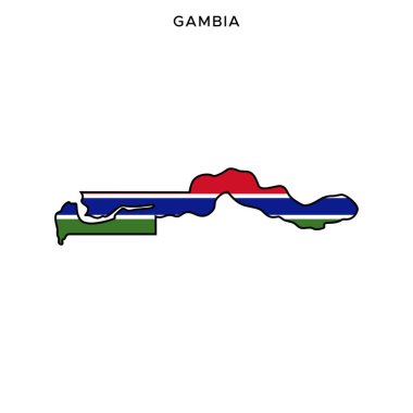 Düzenlenebilir Vuruşlu Gambiya Vektör Tasarım Şablonu Haritası ve Bayrağı