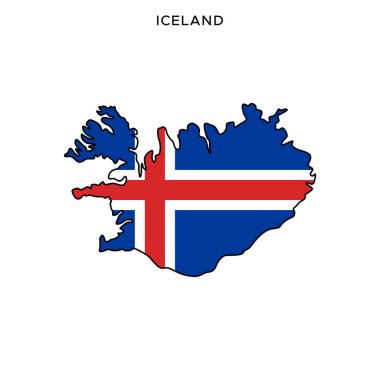 Düzenlenebilir Vuruşlu İzlanda Vektör Tasarım Şablonu Haritası ve Bayrağı