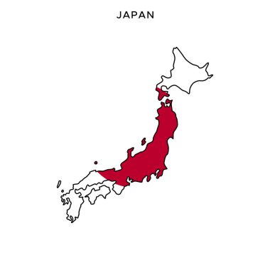 Düzenlenebilir Vuruşla Japon Vektör Tasarım Şablonu Haritası ve Bayrağı