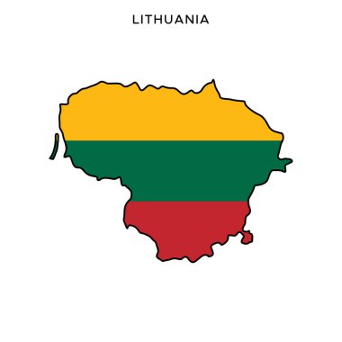Düzenlenebilir Vuruşlu Litvanya Vektör Tasarım Şablonu Haritası ve Bayrağı