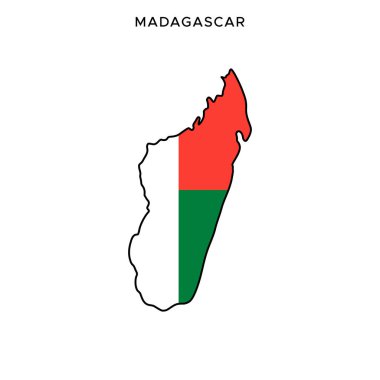 Madagaskar Vektör Tasarım Şablonu Düzenlenebilir Vuruşlu Harita ve Bayrak
