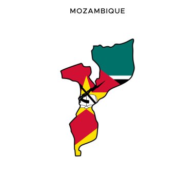 Düzenlenebilir Vuruşlu Mozambik Vektör Tasarım Şablonu Haritası ve Bayrağı