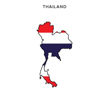 Düzenlenebilir Vuruşla Tayland Vektör Tasarım Şablonu Haritası ve Bayrağı