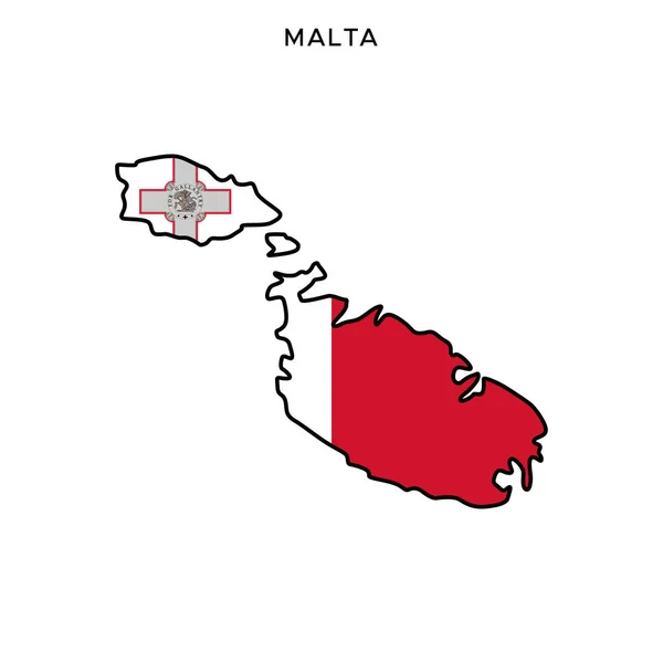 Mappa Bandiera Malta Modello Design Vettoriale Con Tratto Modificabile — Vettoriale Stock