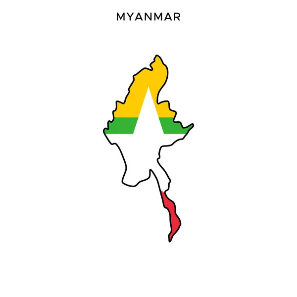 Карта Флаг Векторного Дизайна Мьянмы Редактируемым Штрихом — стоковый вектор