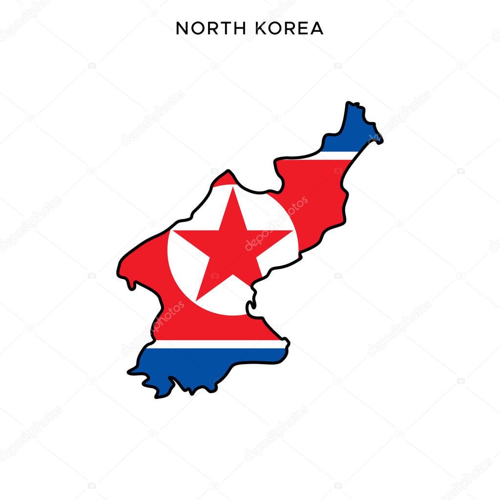 Map and Flag of North Korea Vector Design Template with Editable Stroke