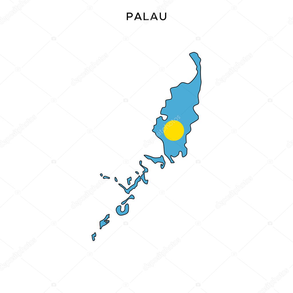 Map and Flag of Palau Vector Design Template with Editable Stroke