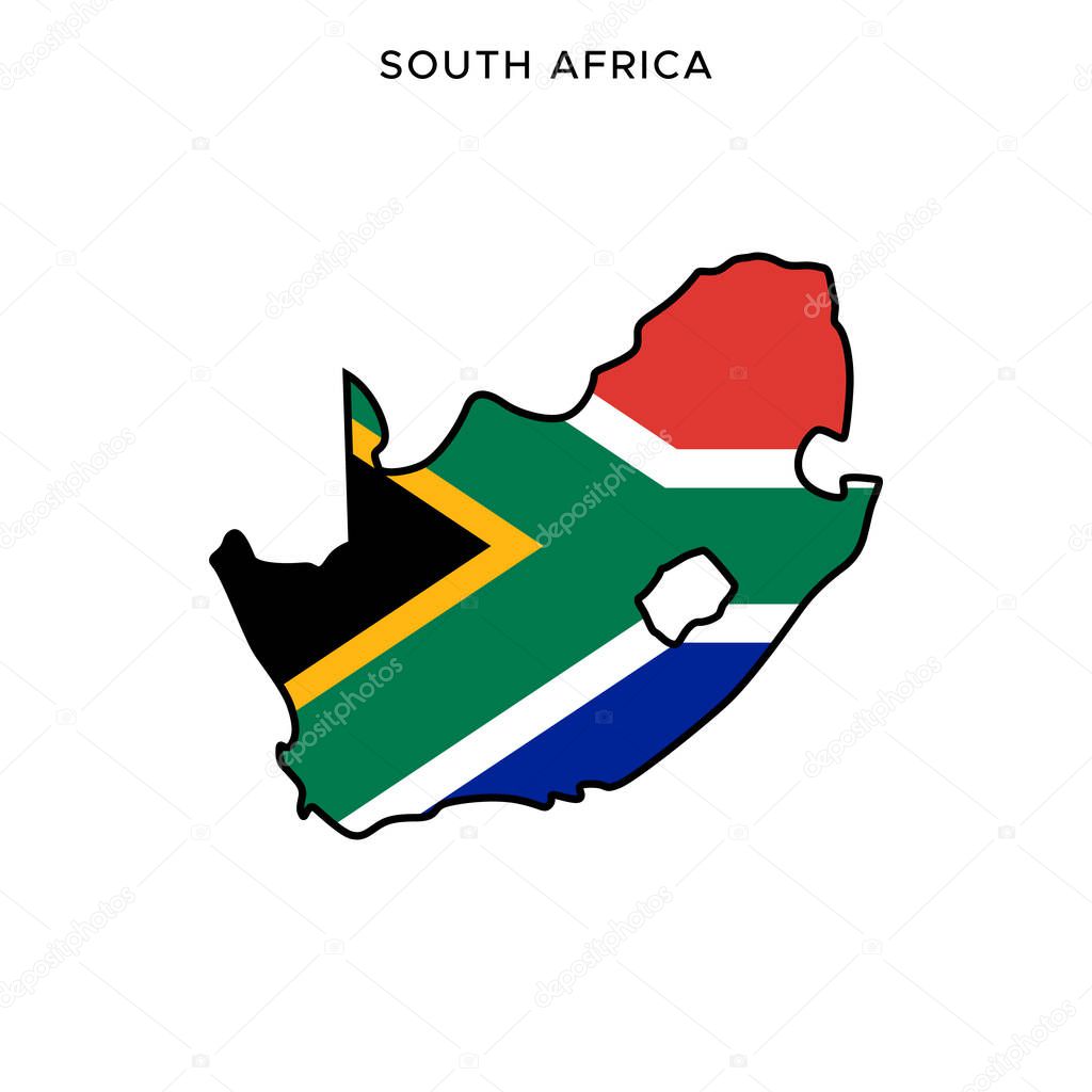 Map and Flag of South Africa Vector Design Template with Editable Stroke