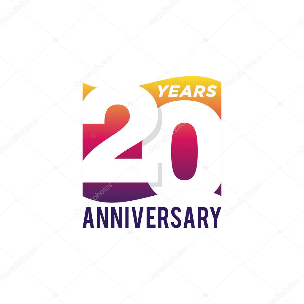 20 Years Anniversary Celebration Icon Vector Logo Design Template. Gradient Flag Style.