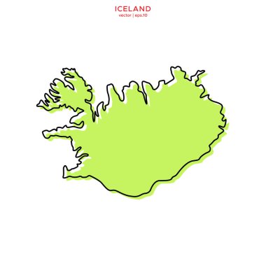 Taslak Vektör Tasarım Şablonu İzlanda 'nın Yeşil Haritası. Düzenlenebilir Vuruş