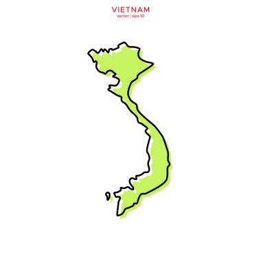 Yeşil Vietnam haritası, ana hatlı vektör tasarım şablonu. Düzenlenebilir Vuruş