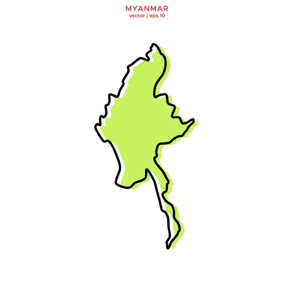 Mapa Verde Myanmar Birmania Con Esquema Plantilla Diseño Vectorial Carrera — Vector de stock