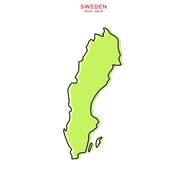 Green Map of Sweden With Outline Vector Design Template. Editable Stroke