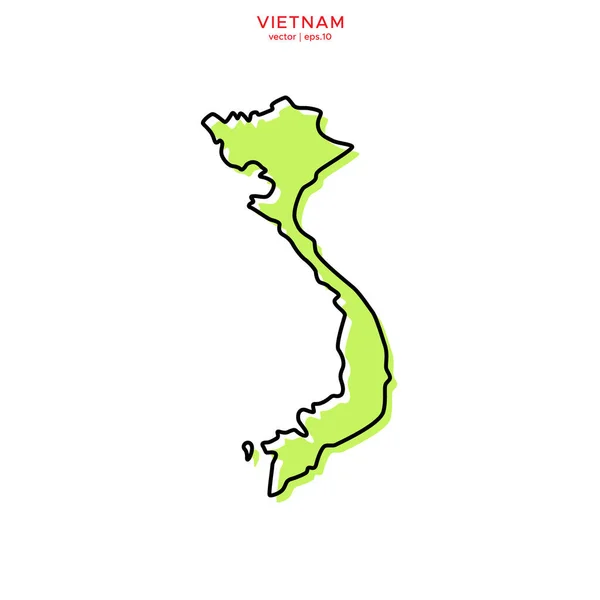 Mapa Verde Vietnam Con Esquema Plantilla Diseño Vectorial Carrera Editable — Vector de stock