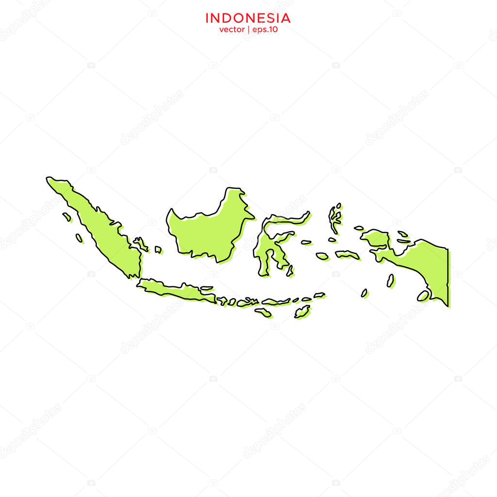 Green Map of Indonesia With Outline Vector Design Template. Editable Stroke