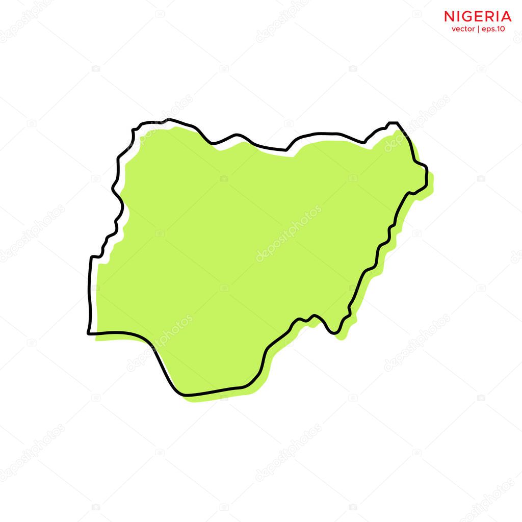 Green Map of Nigeria With Outline Vector Design Template. Editable Stroke
